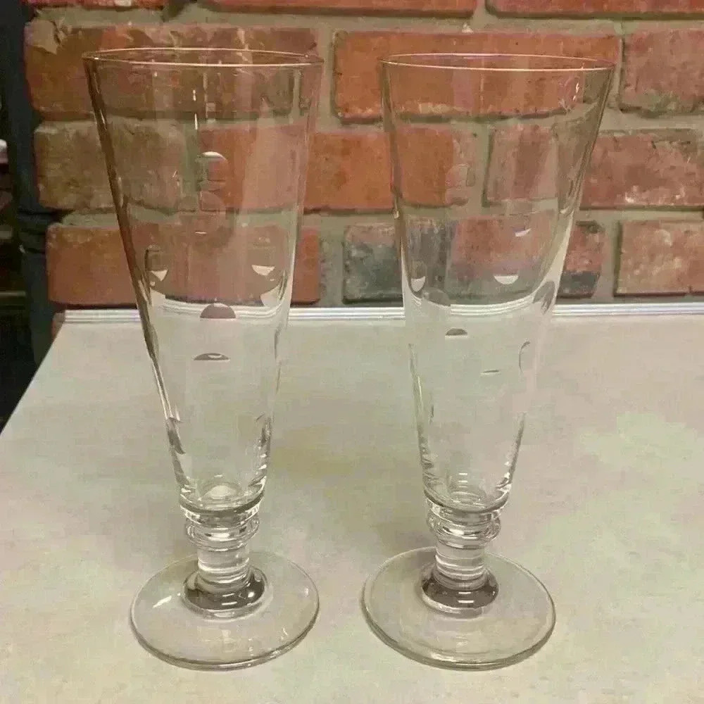 Vintage Set Of 2 Polka Dot...Also Called "Coin Dot" Etched Pilsner/Beer Glasses